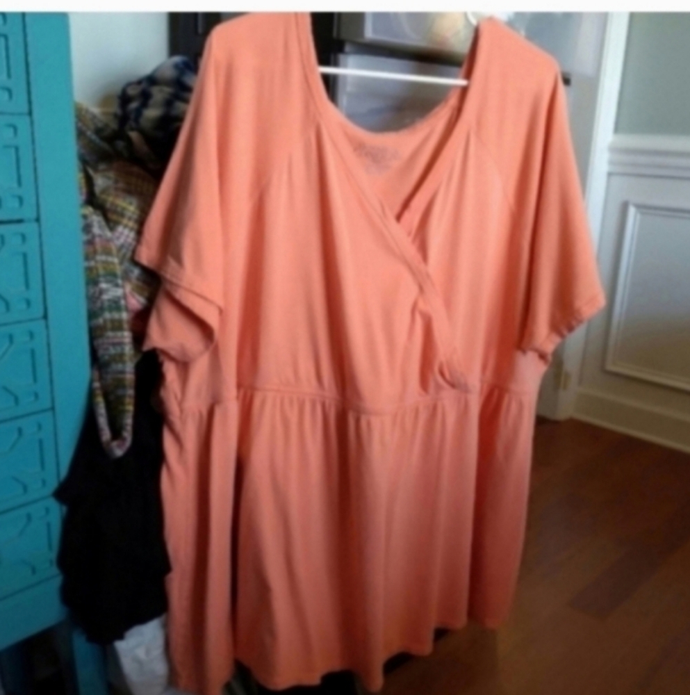 Jessica London Peach V-Neck Top Wrap Style Bodice Women's 30/32 Peplum Waist